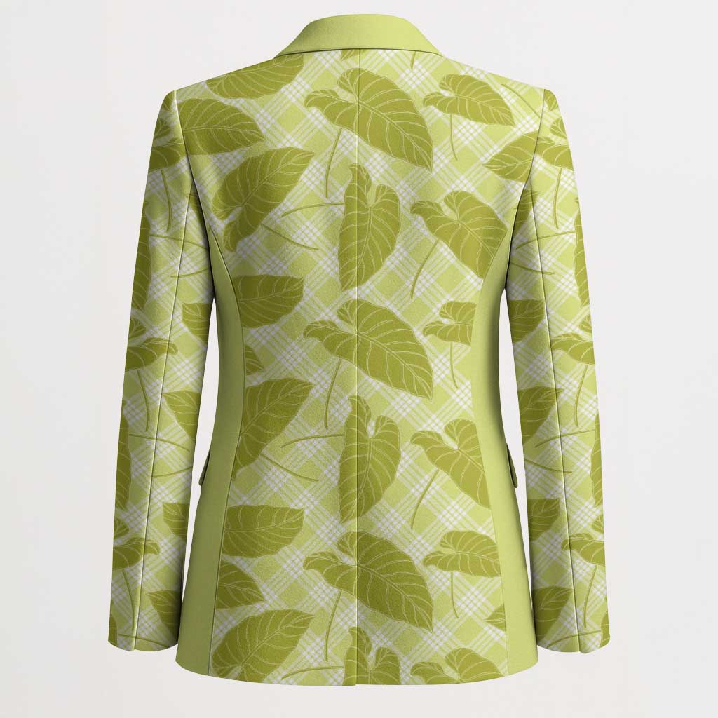 Lime Green Hawaii Kalo Palaka Motifs Blazer Hawaiian Taro Leaves Elegant Vibes - Polynesian Pride