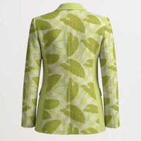 Lime Green Hawaii Kalo Palaka Motifs Blazer Hawaiian Taro Leaves Elegant Vibes - Polynesian Pride