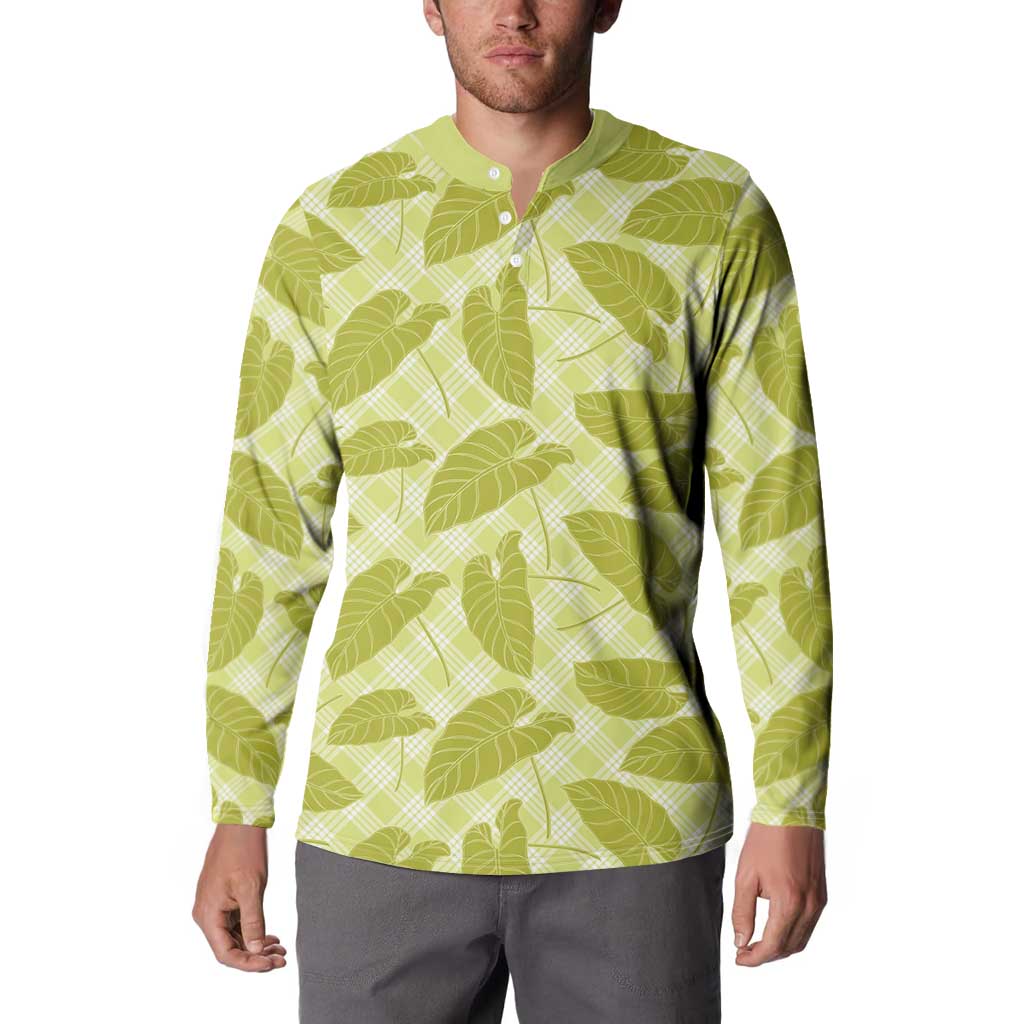 Lime Green Hawaii Kalo Palaka Motifs Button Sweatshirt Hawaiian Taro Leaves Elegant Vibes LT14 - Polynesian Pride