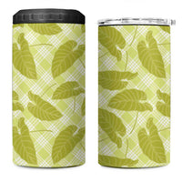 Lime Green Hawaii Kalo Palaka Motifs 4 in 1 Can Cooler Tumbler Hawaiian Taro Leaves Elegant Vibes - Polynesian Pride