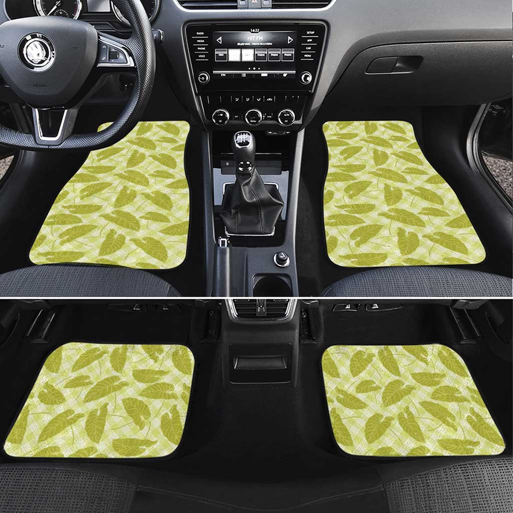 Lime Green Hawaii Kalo Palaka Motifs Car Mats Hawaiian Taro Leaves Elegant Vibes - Polynesian Pride