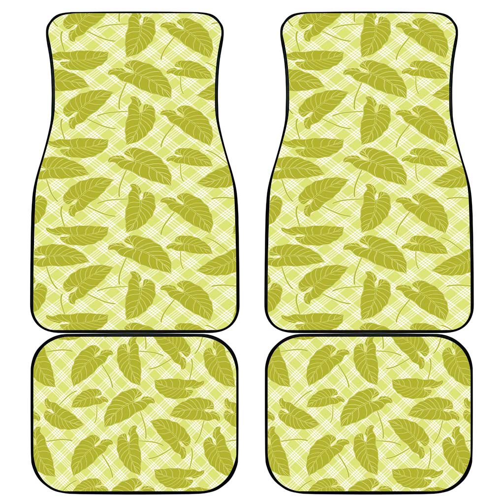 Lime Green Hawaii Kalo Palaka Motifs Car Mats Hawaiian Taro Leaves Elegant Vibes - Polynesian Pride