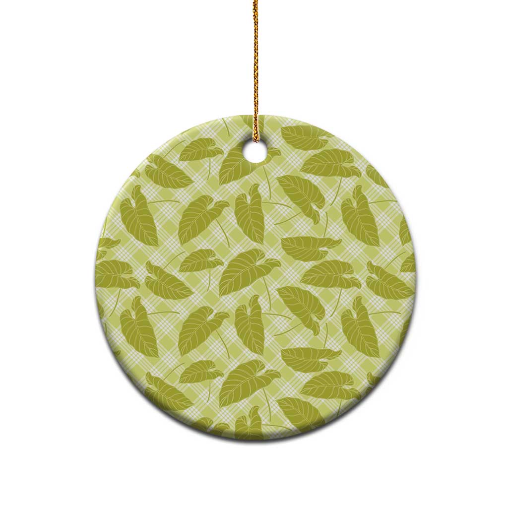 Lime Green Hawaii Kalo Palaka Motifs Ceramic Ornament Hawaiian Taro Leaves Elegant Vibes - Polynesian Pride