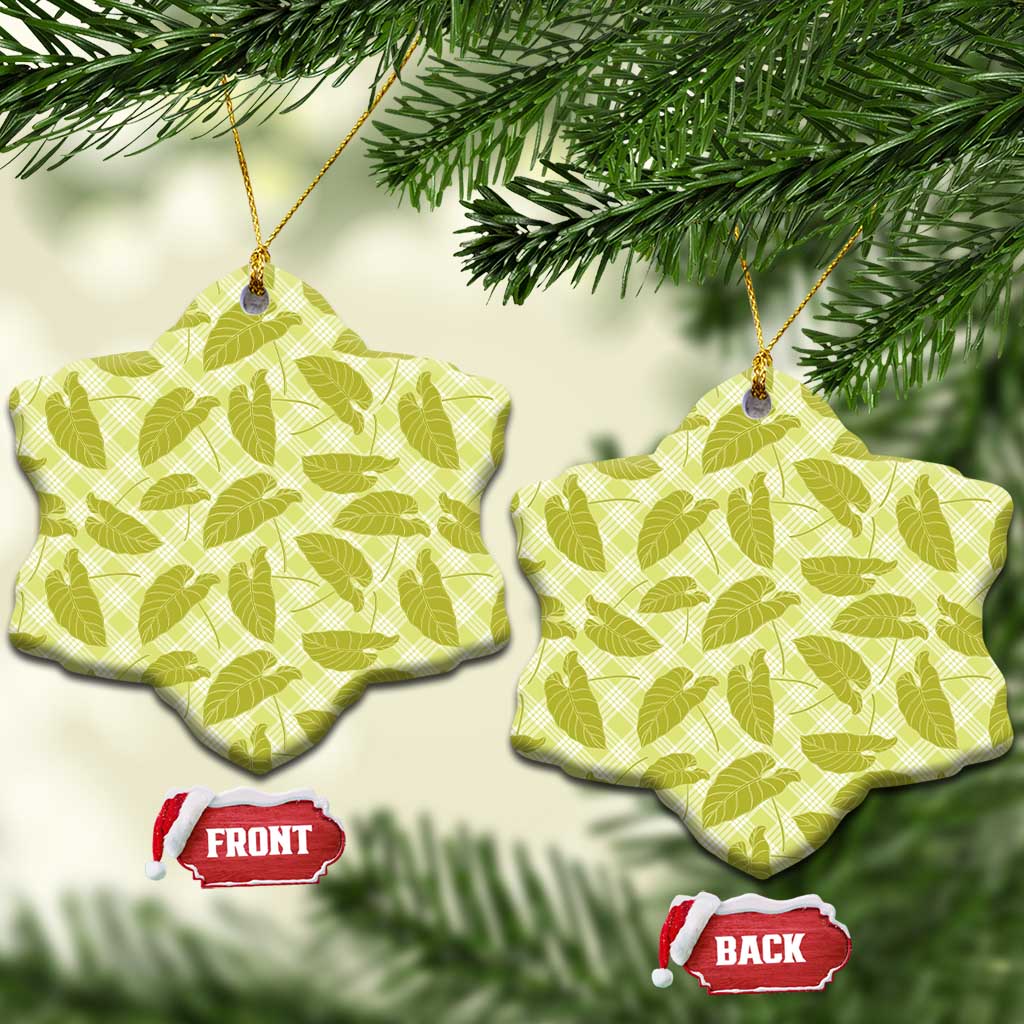 Lime Green Hawaii Kalo Palaka Motifs Ceramic Ornament Hawaiian Taro Leaves Elegant Vibes - Polynesian Pride