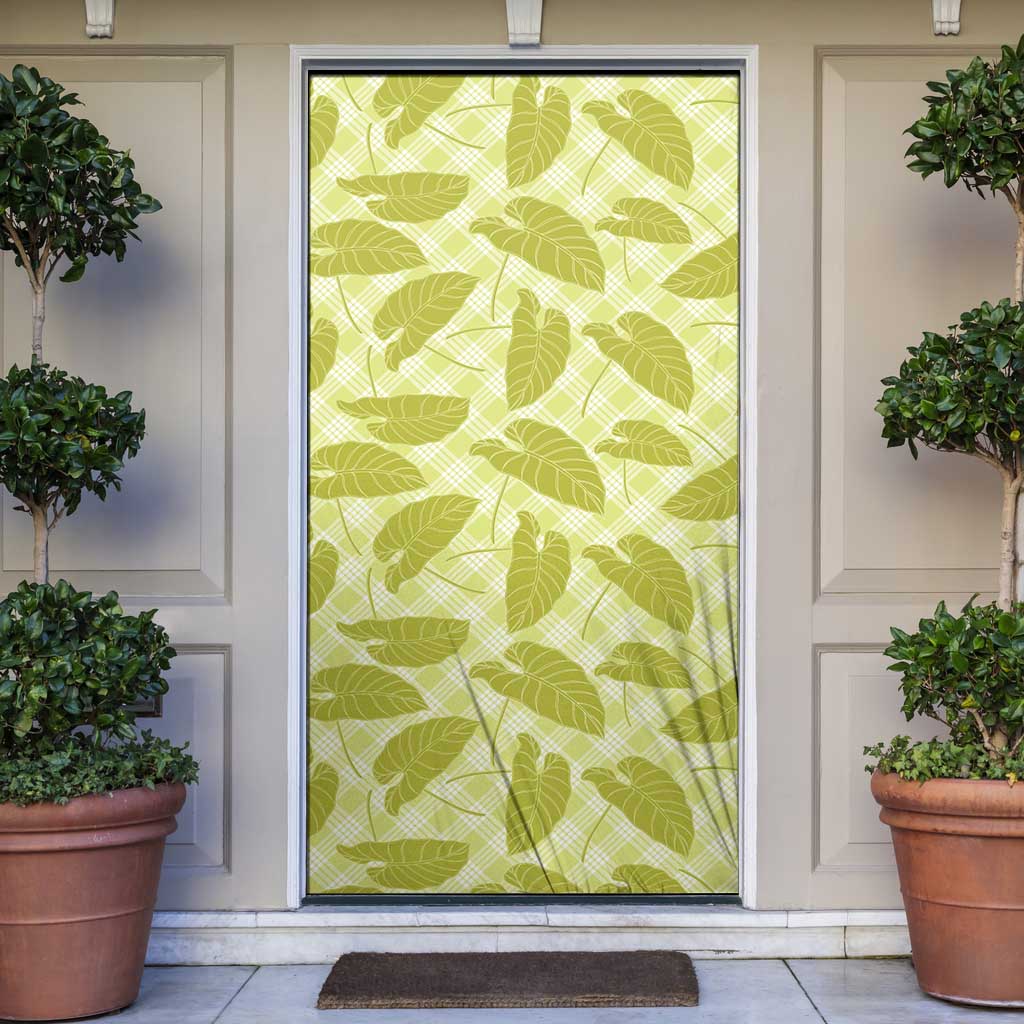Lime Green Hawaii Kalo Palaka Motifs Door Cover Hawaiian Taro Leaves Elegant Vibes - Polynesian Pride