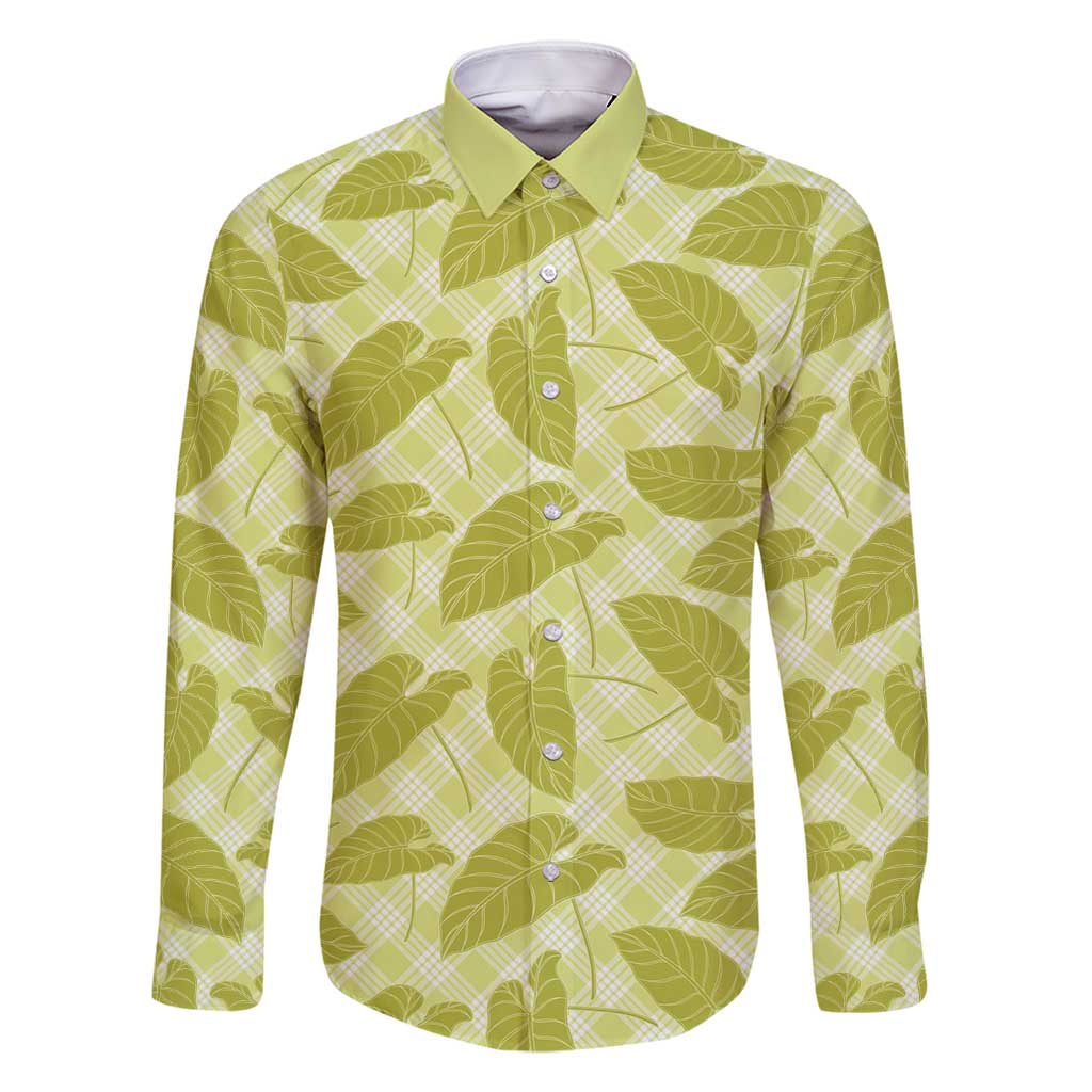 Lime Green Hawaii Kalo Palaka Motifs Family Matching Mermaid Dress and Hawaiian Shirt Hawaiian Taro Leaves Elegant Vibes - Polynesian Pride