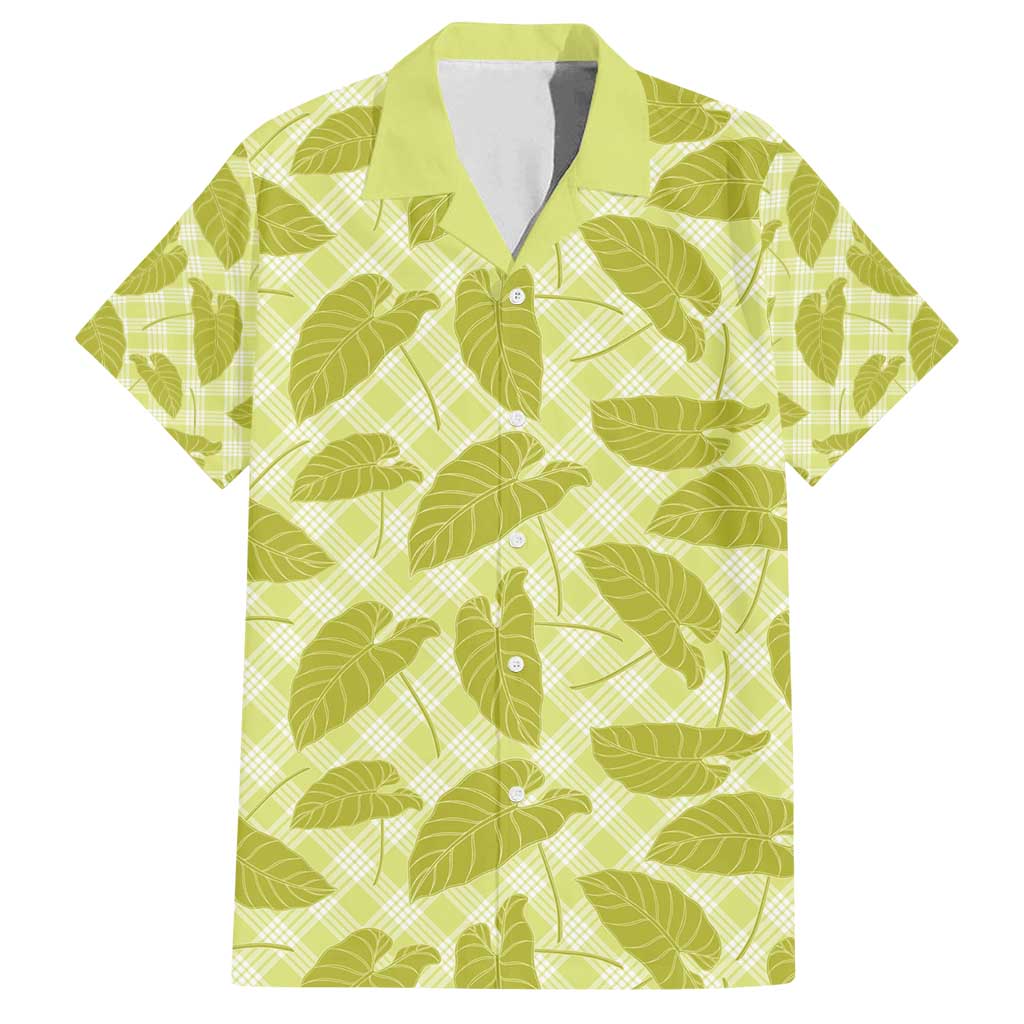 Lime Green Hawaii Kalo Palaka Motifs Family Matching Off Shoulder Maxi Dress and Hawaiian Shirt Hawaiian Taro Leaves Elegant Vibes - Polynesian Pride