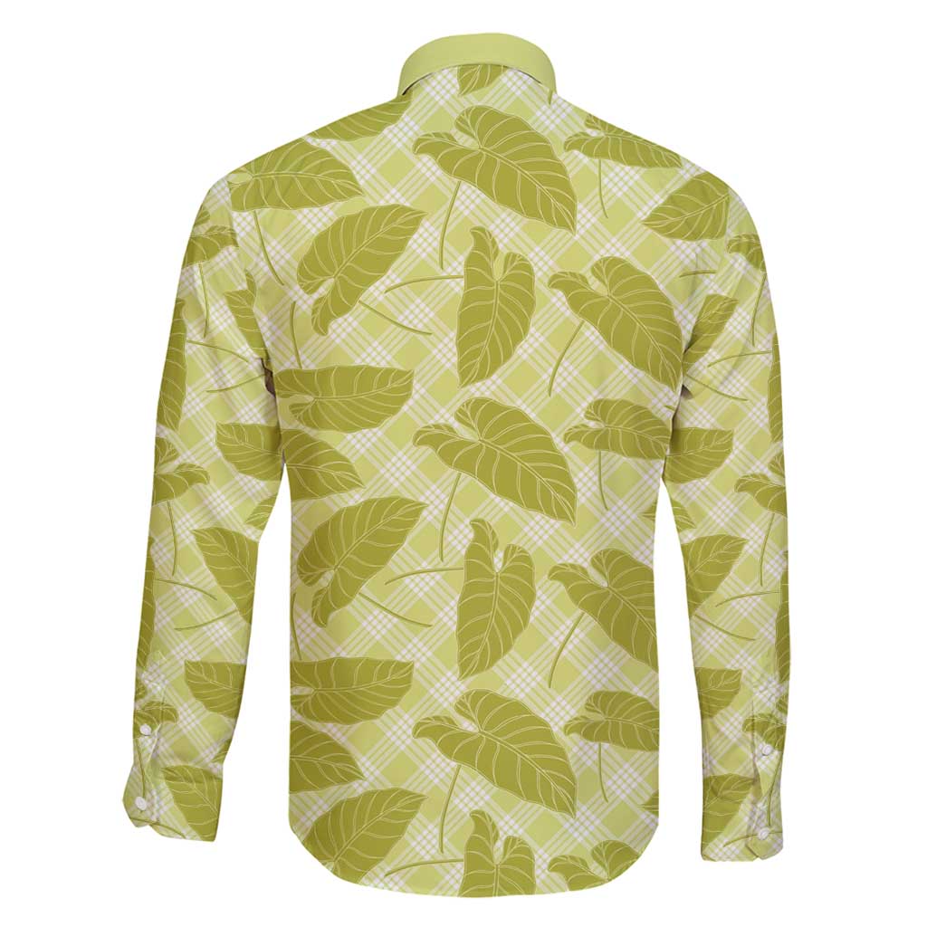 Lime Green Hawaii Kalo Palaka Motifs Family Matching Off Shoulder Maxi Dress and Hawaiian Shirt Hawaiian Taro Leaves Elegant Vibes - Polynesian Pride