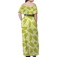 Lime Green Hawaii Kalo Palaka Motifs Family Matching Off Shoulder Maxi Dress and Hawaiian Shirt Hawaiian Taro Leaves Elegant Vibes - Polynesian Pride