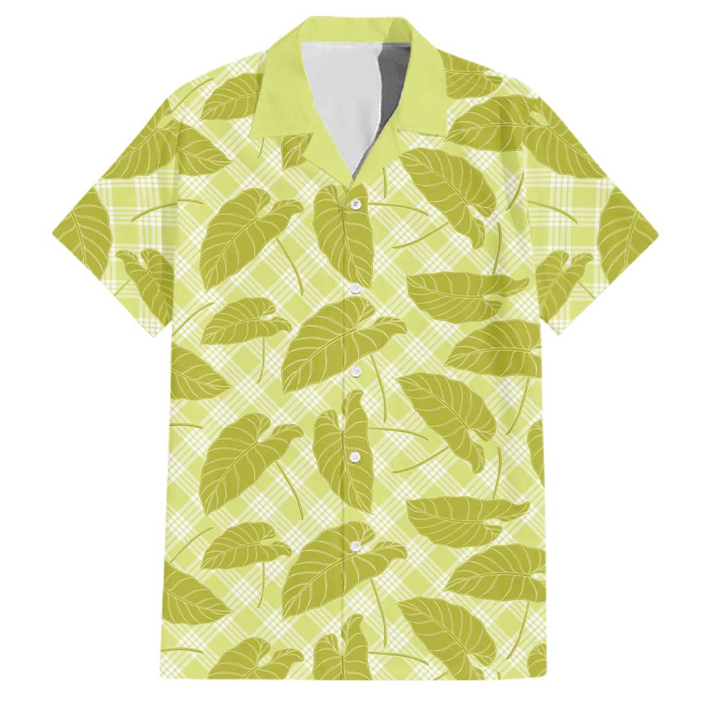 Lime Green Hawaii Kalo Palaka Motifs Family Matching Puletasi and Hawaiian Shirt Hawaiian Taro Leaves Elegant Vibes - Polynesian Pride
