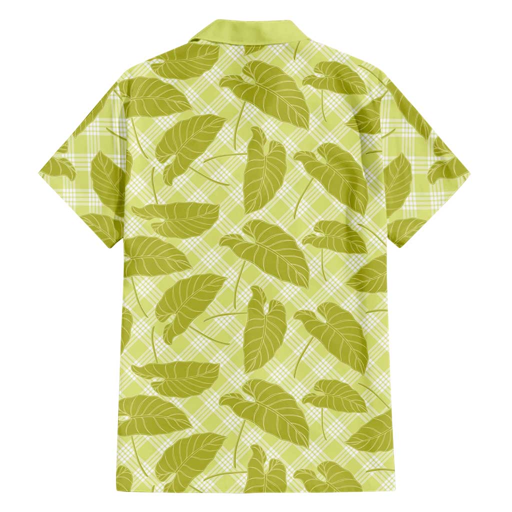 Lime Green Hawaii Kalo Palaka Motifs Family Matching Puletasi and Hawaiian Shirt Hawaiian Taro Leaves Elegant Vibes - Polynesian Pride
