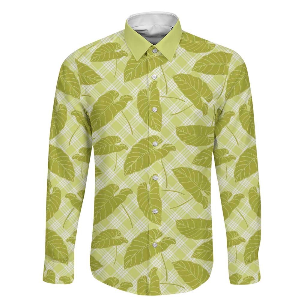 Lime Green Hawaii Kalo Palaka Motifs Family Matching Puletasi and Hawaiian Shirt Hawaiian Taro Leaves Elegant Vibes - Polynesian Pride