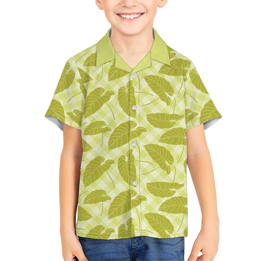 Lime Green Hawaii Kalo Palaka Motifs Family Matching Puletasi and Hawaiian Shirt Hawaiian Taro Leaves Elegant Vibes - Polynesian Pride
