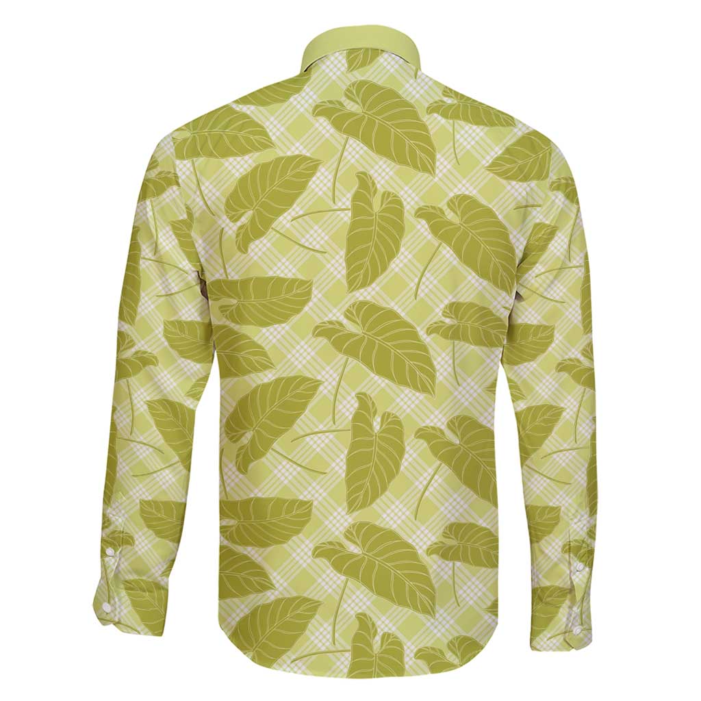Lime Green Hawaii Kalo Palaka Motifs Family Matching Short Sleeve Bodycon Dress and Hawaiian Shirt Hawaiian Taro Leaves Elegant Vibes - Polynesian Pride