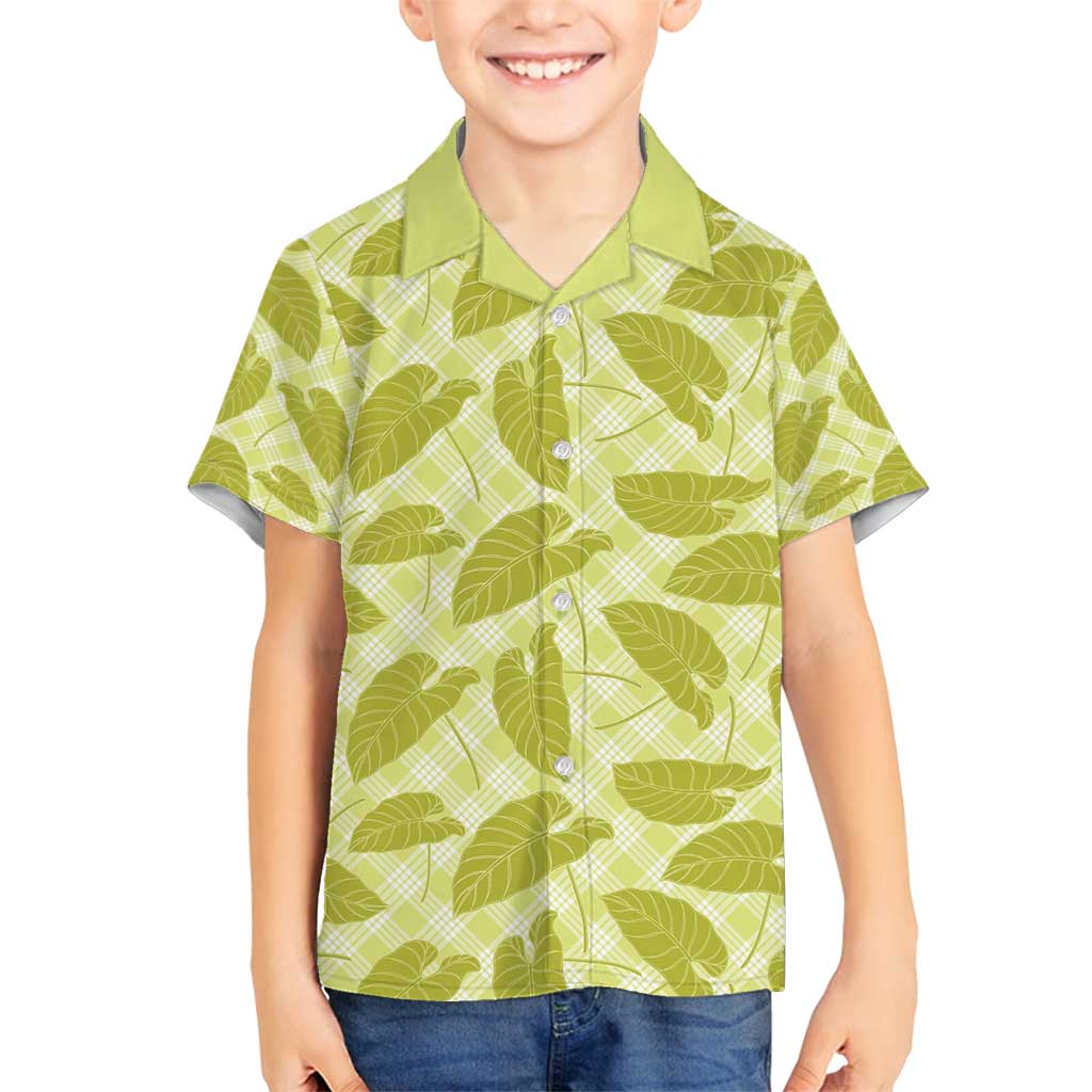 Lime Green Hawaii Kalo Palaka Motifs Family Matching Tank Maxi Dress and Hawaiian Shirt Hawaiian Taro Leaves Elegant Vibes - Polynesian Pride