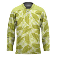Lime Green Hawaii Kalo Palaka Motifs Hockey Jersey Hawaiian Taro Leaves Elegant Vibes - Polynesian Pride