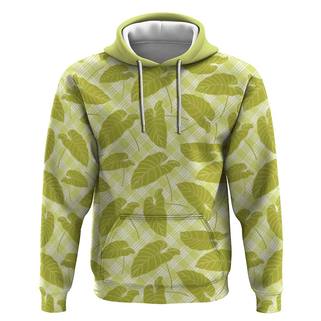 Lime Green Hawaii Kalo Palaka Motifs Hoodie Hawaiian Taro Leaves Elegant Vibes - Polynesian Pride
