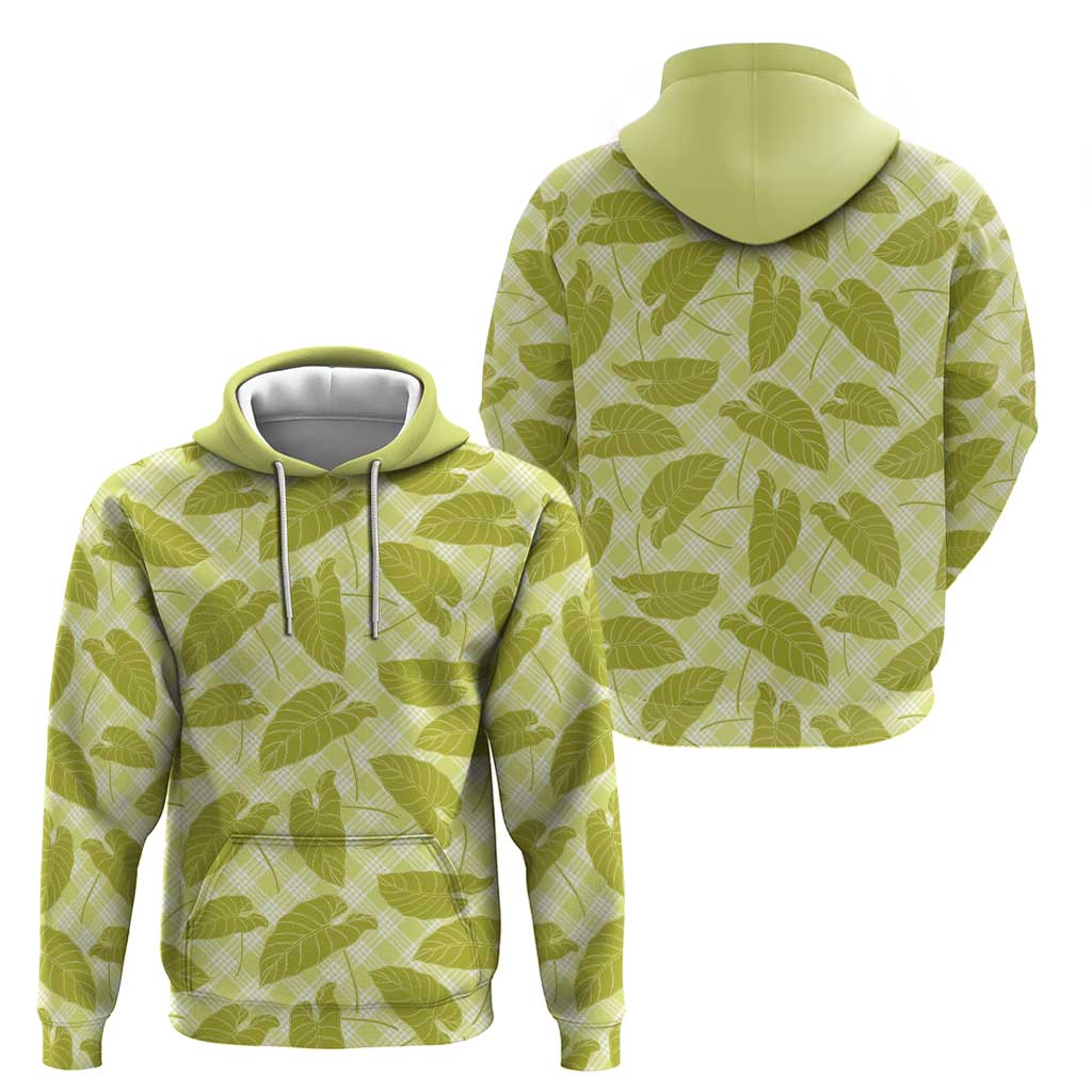 Lime Green Hawaii Kalo Palaka Motifs Hoodie Hawaiian Taro Leaves Elegant Vibes - Polynesian Pride