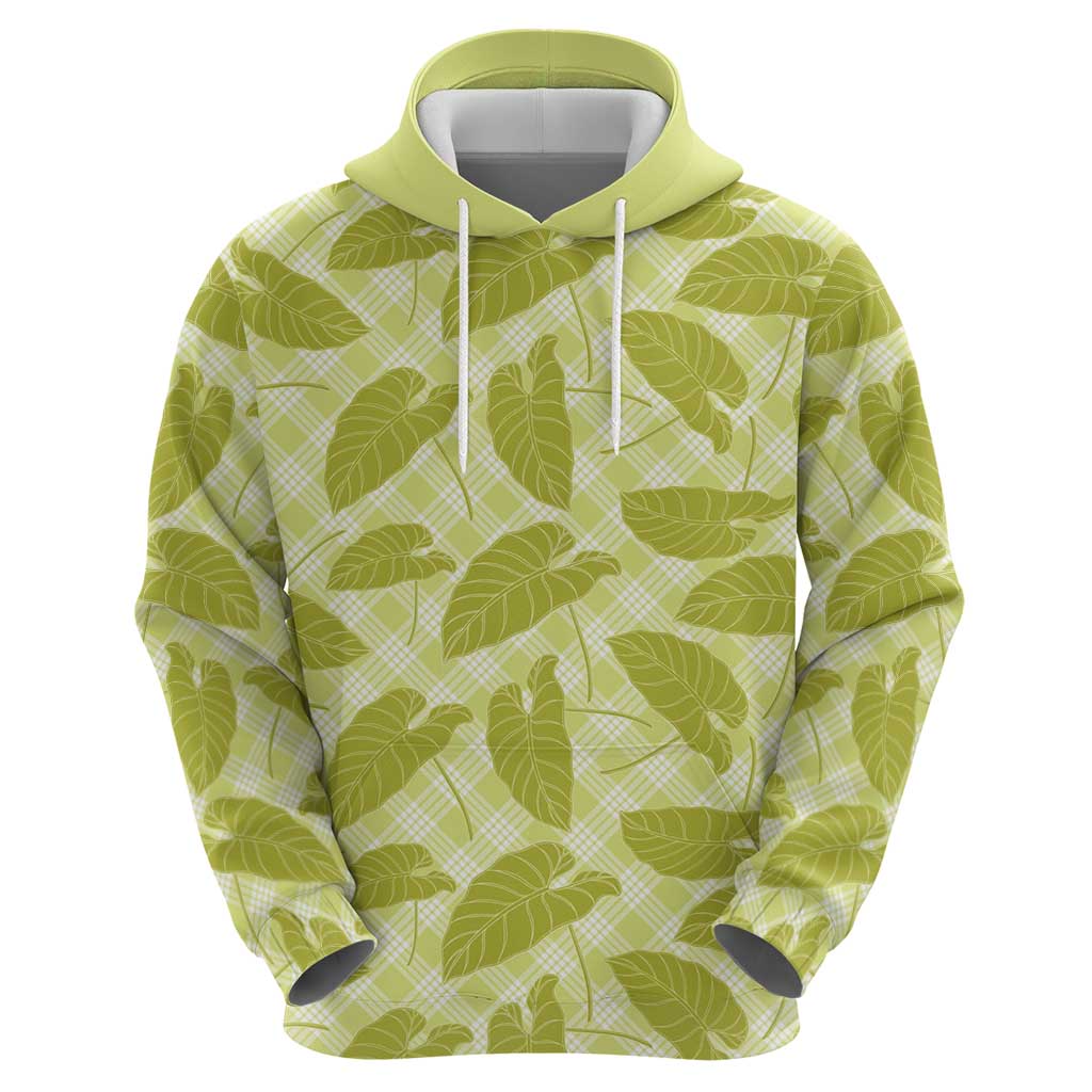 Lime Green Hawaii Kalo Palaka Motifs Hoodie Hawaiian Taro Leaves Elegant Vibes - Polynesian Pride