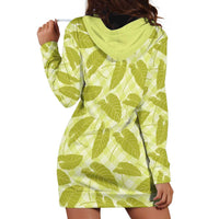 Lime Green Hawaii Kalo Palaka Motifs Hoodie Dress Hawaiian Taro Leaves Elegant Vibes - Polynesian Pride