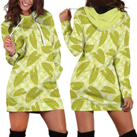 Lime Green Hawaii Kalo Palaka Motifs Hoodie Dress Hawaiian Taro Leaves Elegant Vibes - Polynesian Pride