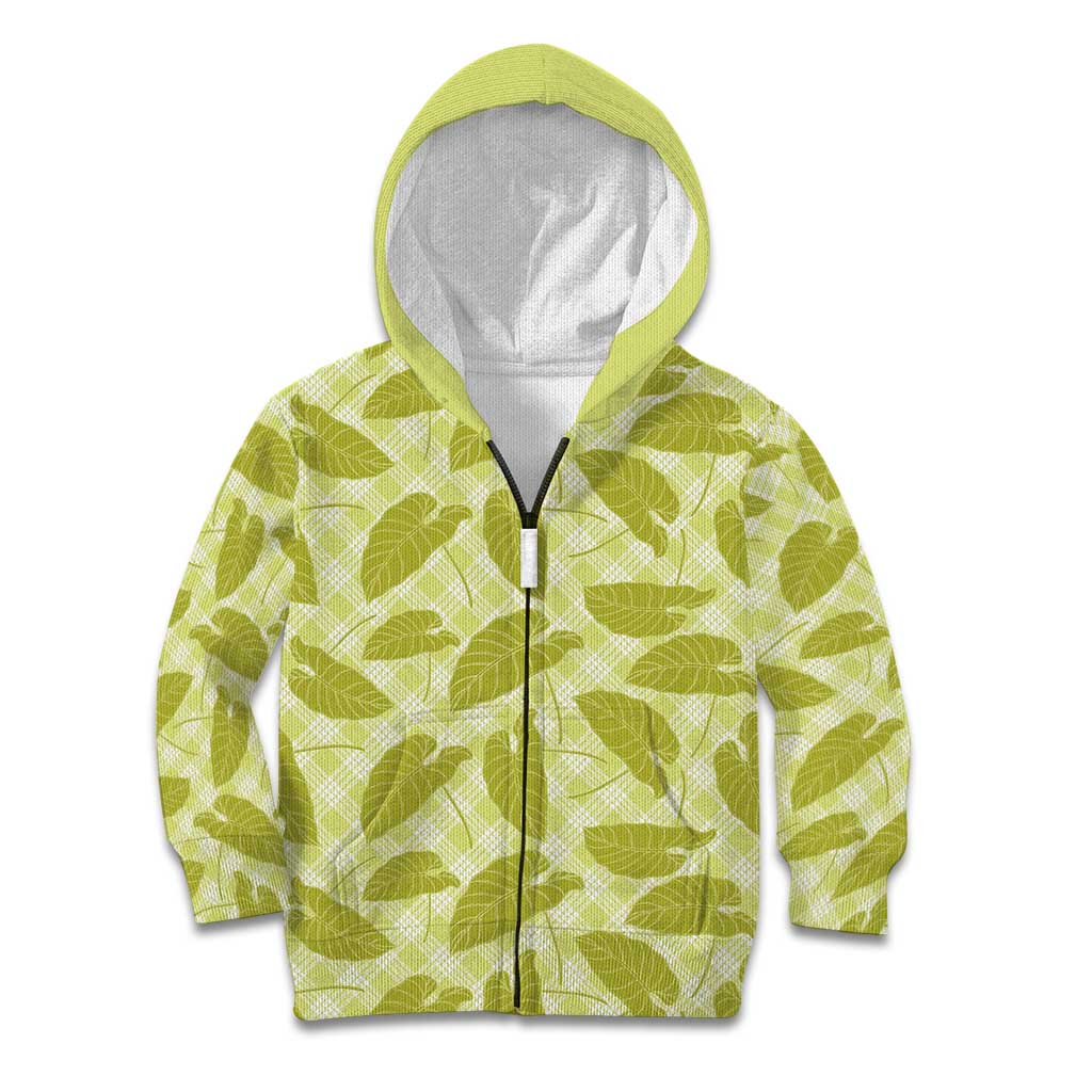 Lime Green Hawaii Kalo Palaka Motifs Kid Hoodie Hawaiian Taro Leaves Elegant Vibes - Polynesian Pride