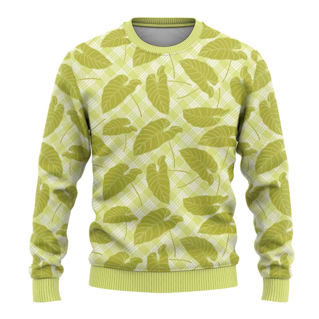 Lime Green Hawaii Kalo Palaka Motifs Ugly Christmas Sweater Hawaiian Taro Leaves Elegant Vibes - Polynesian Pride