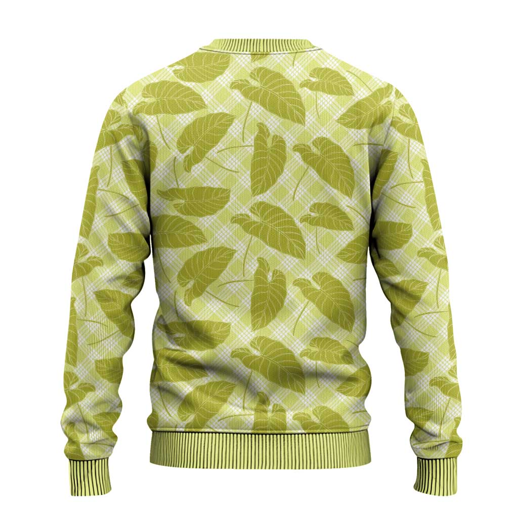 Lime Green Hawaii Kalo Palaka Motifs Ugly Christmas Sweater Hawaiian Taro Leaves Elegant Vibes - Polynesian Pride