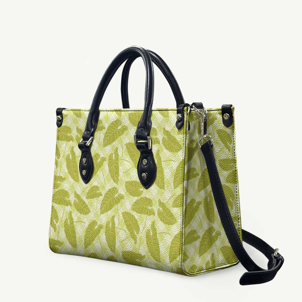 Lime Green Hawaii Kalo Palaka Motifs Leather Bag Hawaiian Taro Leaves Elegant Vibes - Polynesian Pride