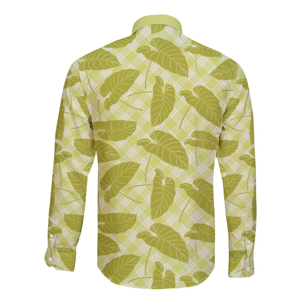 Lime Green Hawaii Kalo Palaka Long Sleeve Button Shirt - Hawaiian Taro Leaves Elegant Vibes LT14 - Polynesian Pride