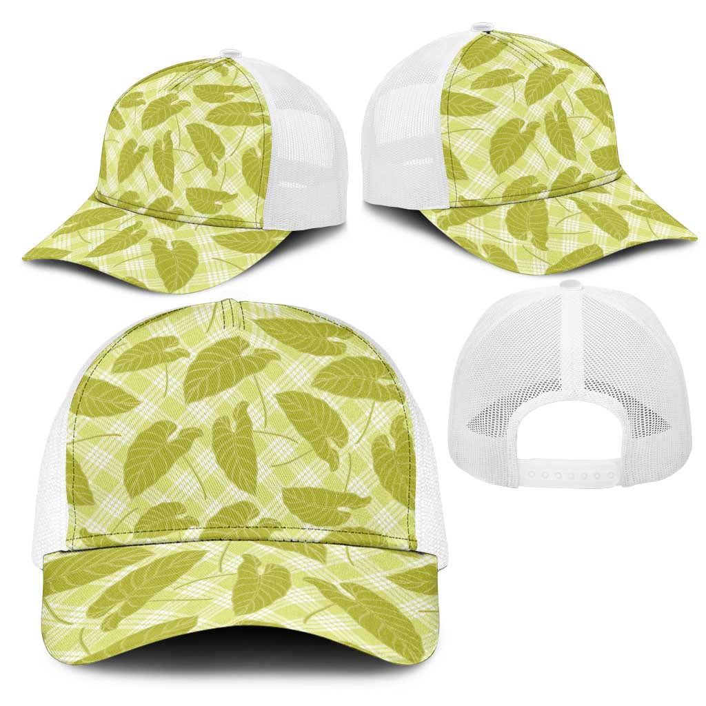 Lime Green Hawaii Kalo Palaka Motifs Mesh Trucker Cap Hawaiian Taro Leaves Elegant Vibes LT14 - Polynesian Pride