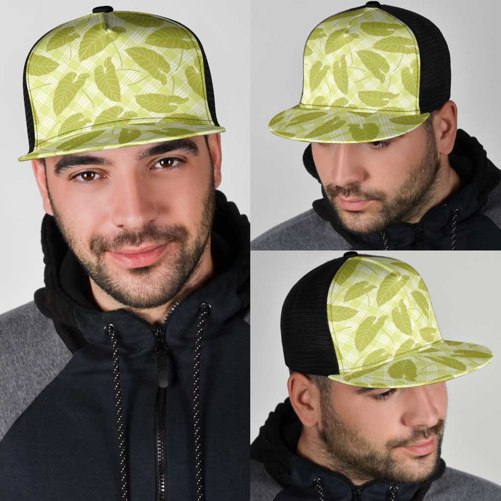 Lime Green Hawaii Kalo Palaka Motifs Mesh Trucker Cap Hawaiian Taro Leaves Elegant Vibes LT14 - Polynesian Pride
