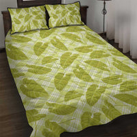 Lime Green Hawaii Kalo Palaka Motifs Quilt Bed Set Hawaiian Taro Leaves Elegant Vibes - Polynesian Pride