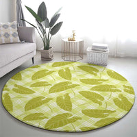 Lime Green Hawaii Kalo Palaka Motifs Round Carpet Hawaiian Taro Leaves Elegant Vibes - Polynesian Pride
