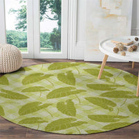 Lime Green Hawaii Kalo Palaka Motifs Round Carpet Hawaiian Taro Leaves Elegant Vibes - Polynesian Pride