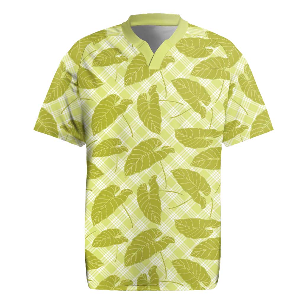 Lime Green Hawaii Kalo Palaka Motifs Rugby Jersey Hawaiian Taro Leaves Elegant Vibes - Polynesian Pride