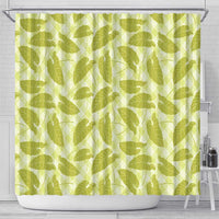 Lime Green Hawaii Kalo Palaka Motifs Shower Curtain Hawaiian Taro Leaves Elegant Vibes - Polynesian Pride