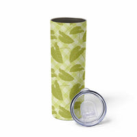 Lime Green Hawaii Kalo Palaka Motifs Skinny Tumbler Hawaiian Taro Leaves Elegant Vibes - Polynesian Pride