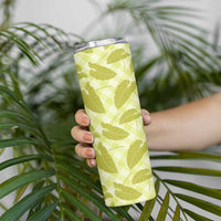 Lime Green Hawaii Kalo Palaka Motifs Skinny Tumbler Hawaiian Taro Leaves Elegant Vibes - Polynesian Pride