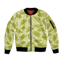 Lime Green Hawaii Kalo Palaka Motifs Sleeve Zip Bomber Jacket Hawaiian Taro Leaves Elegant Vibes - Polynesian Pride