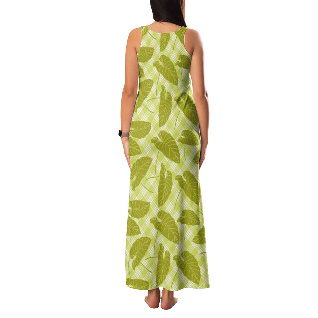 Lime Green Hawaii Kalo Palaka Motifs Tank Maxi Dress Hawaiian Taro Leaves Elegant Vibes - Polynesian Pride