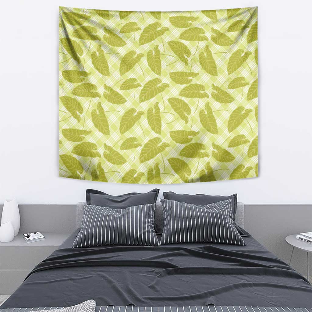 Lime Green Hawaii Kalo Palaka Motifs Tapestry Hawaiian Taro Leaves Elegant Vibes - Polynesian Pride