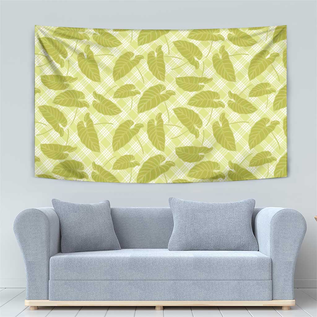 Lime Green Hawaii Kalo Palaka Motifs Tapestry Hawaiian Taro Leaves Elegant Vibes - Polynesian Pride