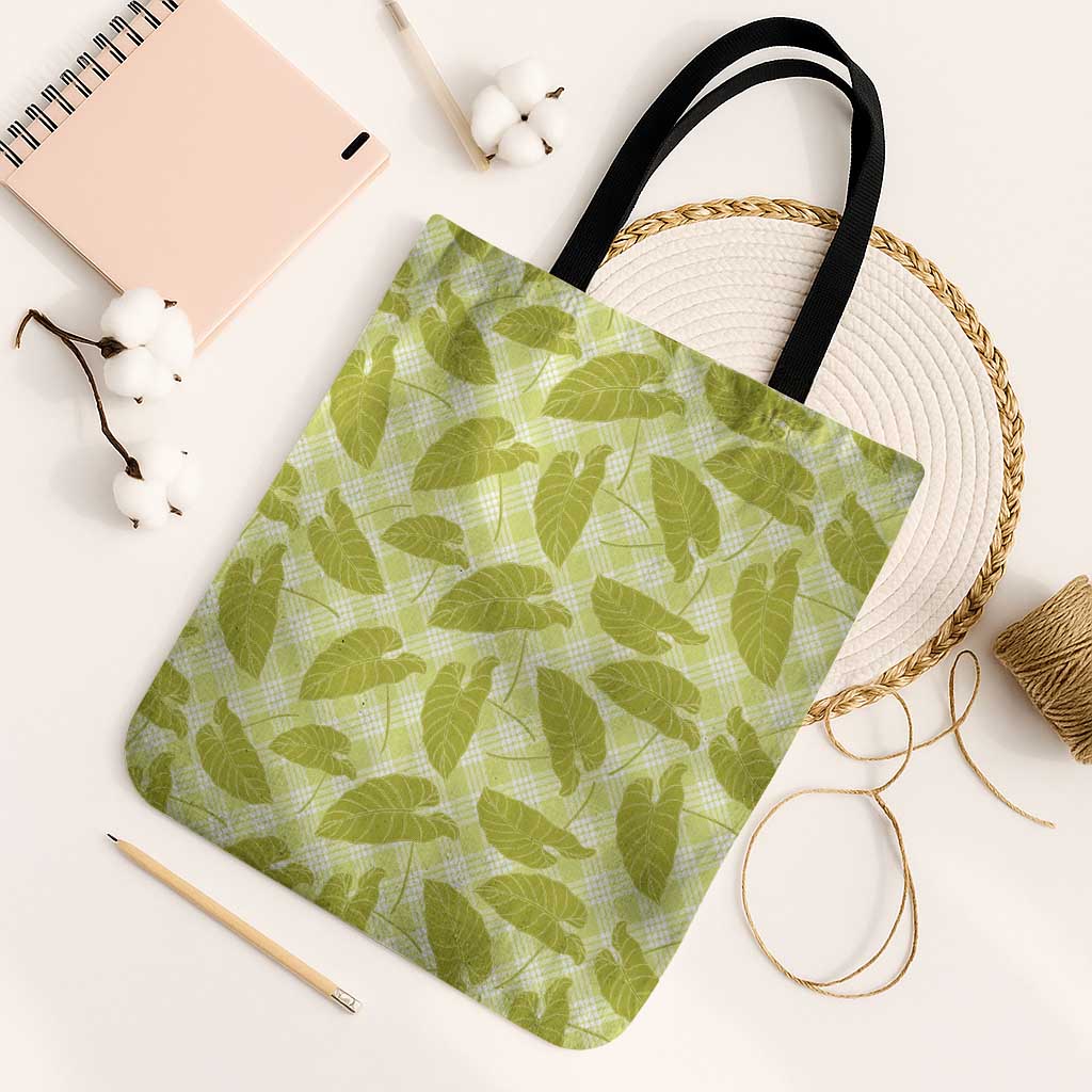 Lime Green Hawaii Kalo Palaka Motifs Tote Bag Hawaiian Taro Leaves Elegant Vibes - Polynesian Pride