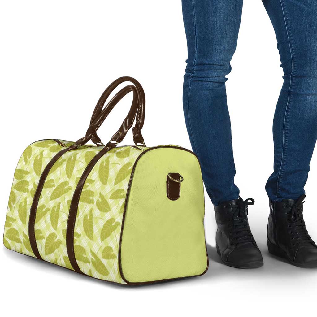 Lime Green Hawaii Kalo Palaka Motifs Travel Bag Hawaiian Taro Leaves Elegant Vibes - Polynesian Pride