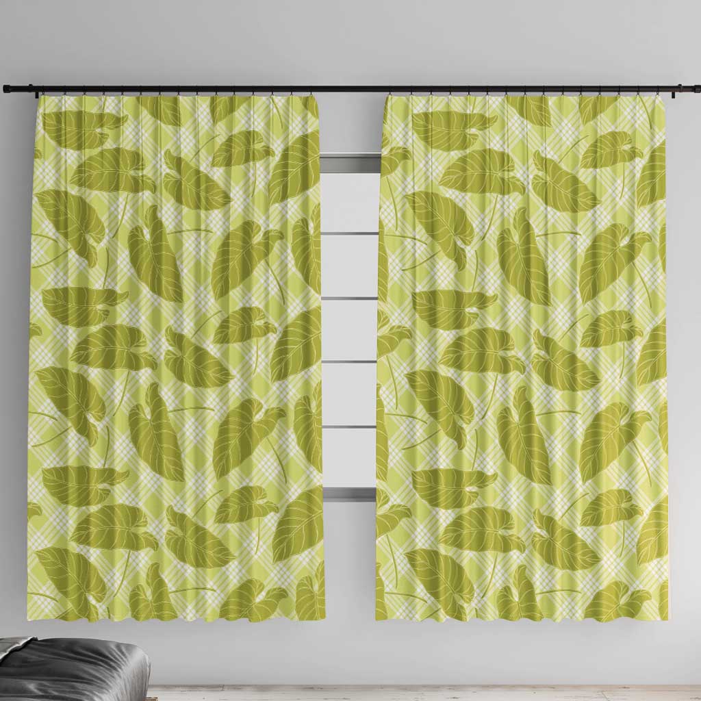 Lime Green Hawaii Kalo Palaka Motifs Window Curtain Hawaiian Taro Leaves Elegant Vibes - Polynesian Pride