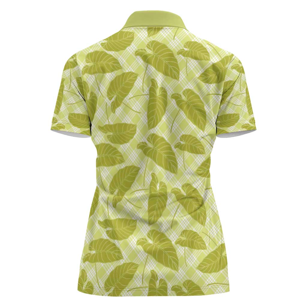 Lime Green Hawaii Kalo Palaka Motifs Women Polo Shirt Hawaiian Taro Leaves Elegant Vibes - Polynesian Pride
