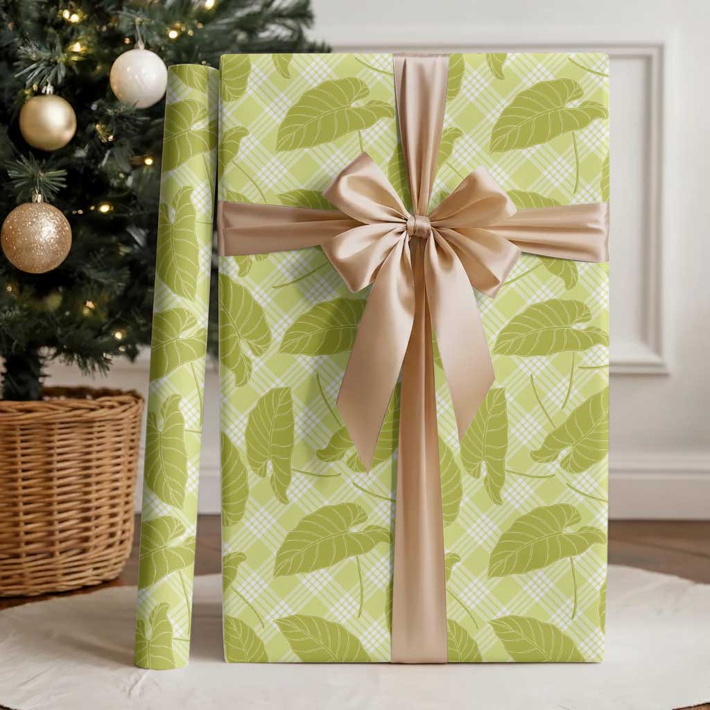 Lime Green Hawaii Kalo Palaka Motifs Wrapping Paper Hawaiian Taro Leaves Elegant Vibes LT14 - Polynesian Pride