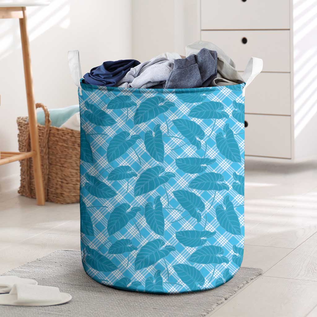 Blue Hawaii Kalo Palaka Motifs Laundry Basket Hawaiian Taro Leaves Elegant Vibes LT14 Blue - Polynesian Pride