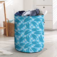 Blue Hawaii Kalo Palaka Motifs Laundry Basket Hawaiian Taro Leaves Elegant Vibes LT14 Blue - Polynesian Pride